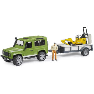 bruder Land Roverfender mit Einachsanhänger, JCB Mikrobagger 8010CTS und Figur
