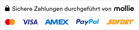 Sichere Zahlungen durchgeführt von Mollie – Visa, MasterCard, Amex, PayPal, Sofort
