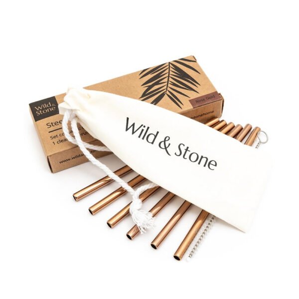 Wild & Stone - Cocktail Trinkhalme aus Edelstahl, wiederverwendbar, rose gold, 6er Pack – Bild 2
